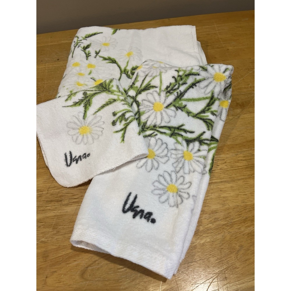 Vintage Vera Burlington Bath Hand Towel Washcloth Daisy Flower USA 3 Piece‎
